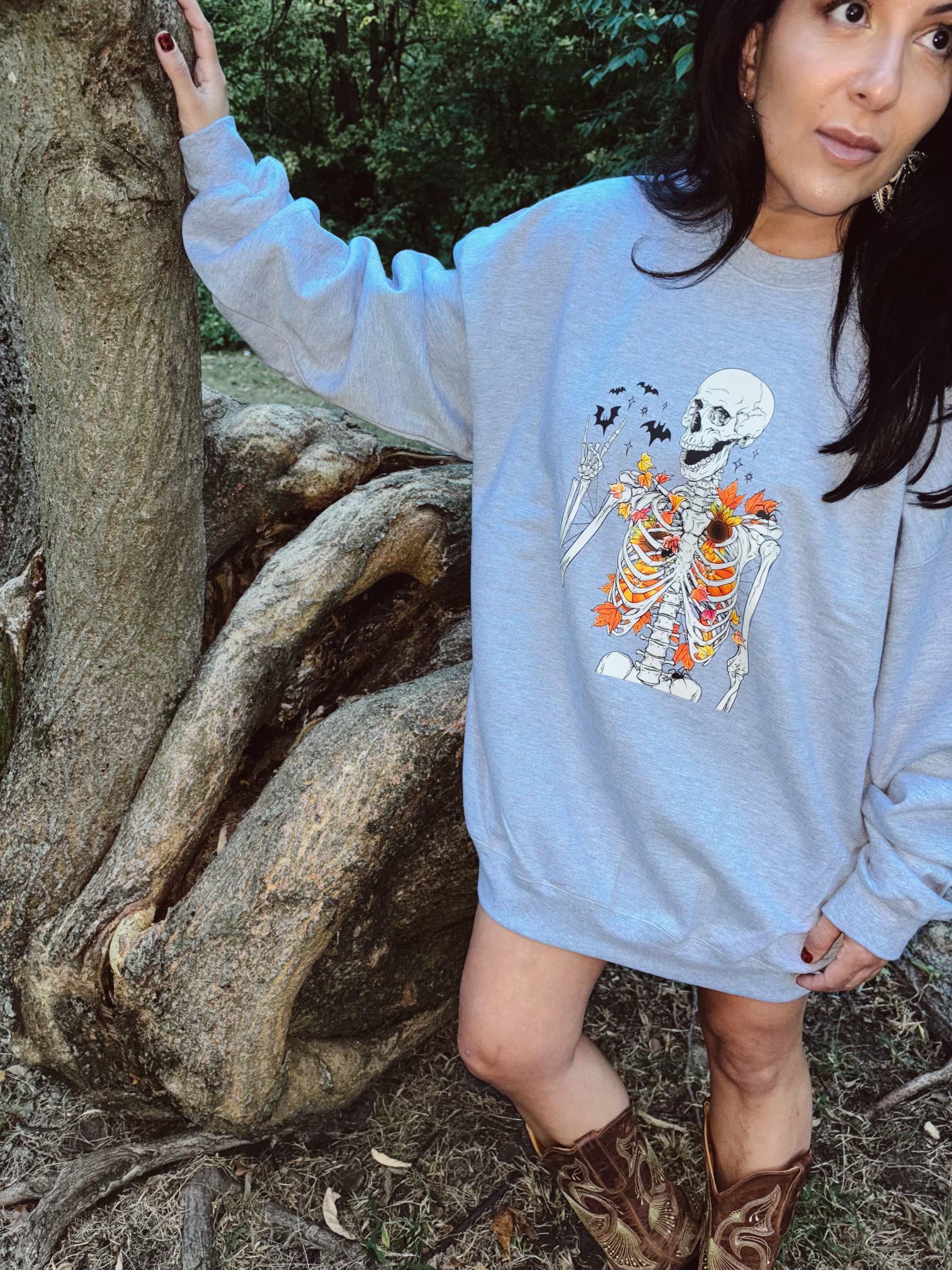 Fall Skeleton Crewneck | Cozy Halloween Sweatshirt for Spooky Season